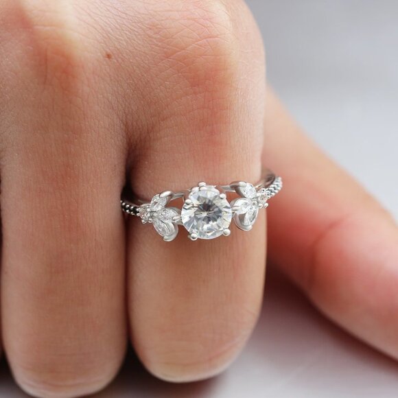 🎁Dainty Diamond Flower Leaf Beautiful Carved Rings for Women, EVGG1531 - Picture 4 of 5